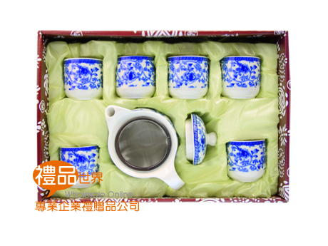 茶具組 中國風 青花紋 7件 禮贈品
