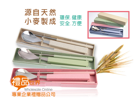 不鏽鋼小麥餐具兩件組 小麥餐具 環保筷 不鏽鋼