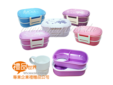 花漾粉彩雙層便當盒  便當盒 = 餐盒 台灣禮品