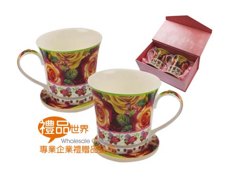  禮品 贈品 禮贈品 此商品為玫瑰印花陶瓷杯組(2入) 泡茶 瓷杯 宴客