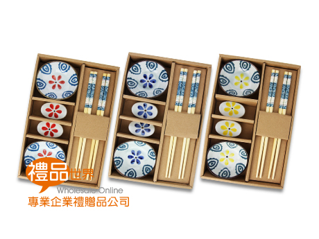  日式花采六件餐具組、餐具組、陶瓷、筷架、醬料碟