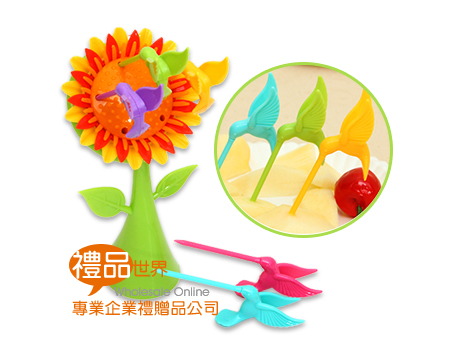 向日葵蜂鳥水果叉(4入)、水果叉、叉子、塑膠叉子