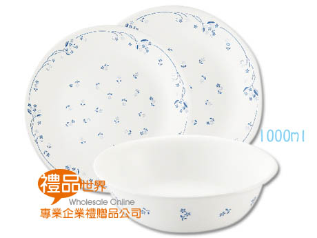 康寧古典藍碗盤3件組 餐盤組 餐具 碗盤組 廚房 料理 盤子 湯碗 麵碗