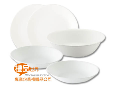 康寧純白餐盤5件組 餐盤組 餐具 碗盤組 廚房 料理 盤子 湯碗 麵碗