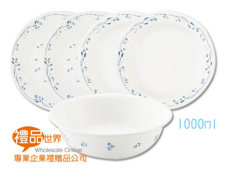 康寧古典藍餐盤5件組 餐盤組 餐具 碗盤組 廚房 料理 盤子 湯碗 麵碗