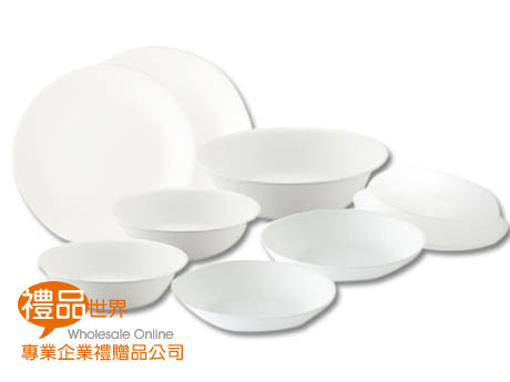 康寧純白餐盤8件組 餐盤組 餐具 碗盤組 廚房 料理 盤子 湯碗 麵碗