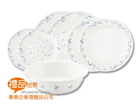 康寧古典藍餐盤7件組 餐盤組 餐具 碗盤組 廚房 料理 盤子 湯碗 麵碗
